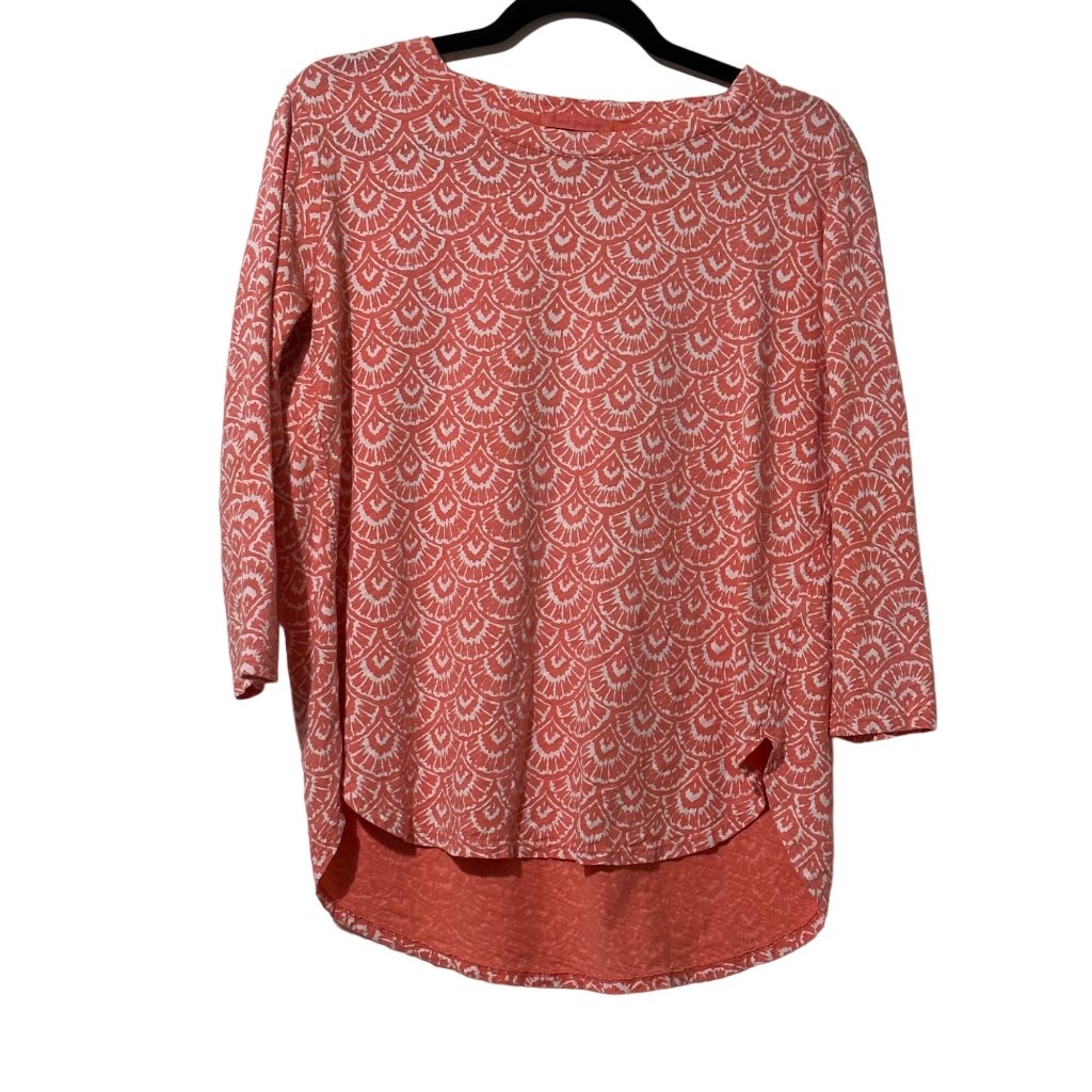 Fresh Produce Made In Usa Size S Orange Fan Print High Low Hem 3/4 Sleeve Top